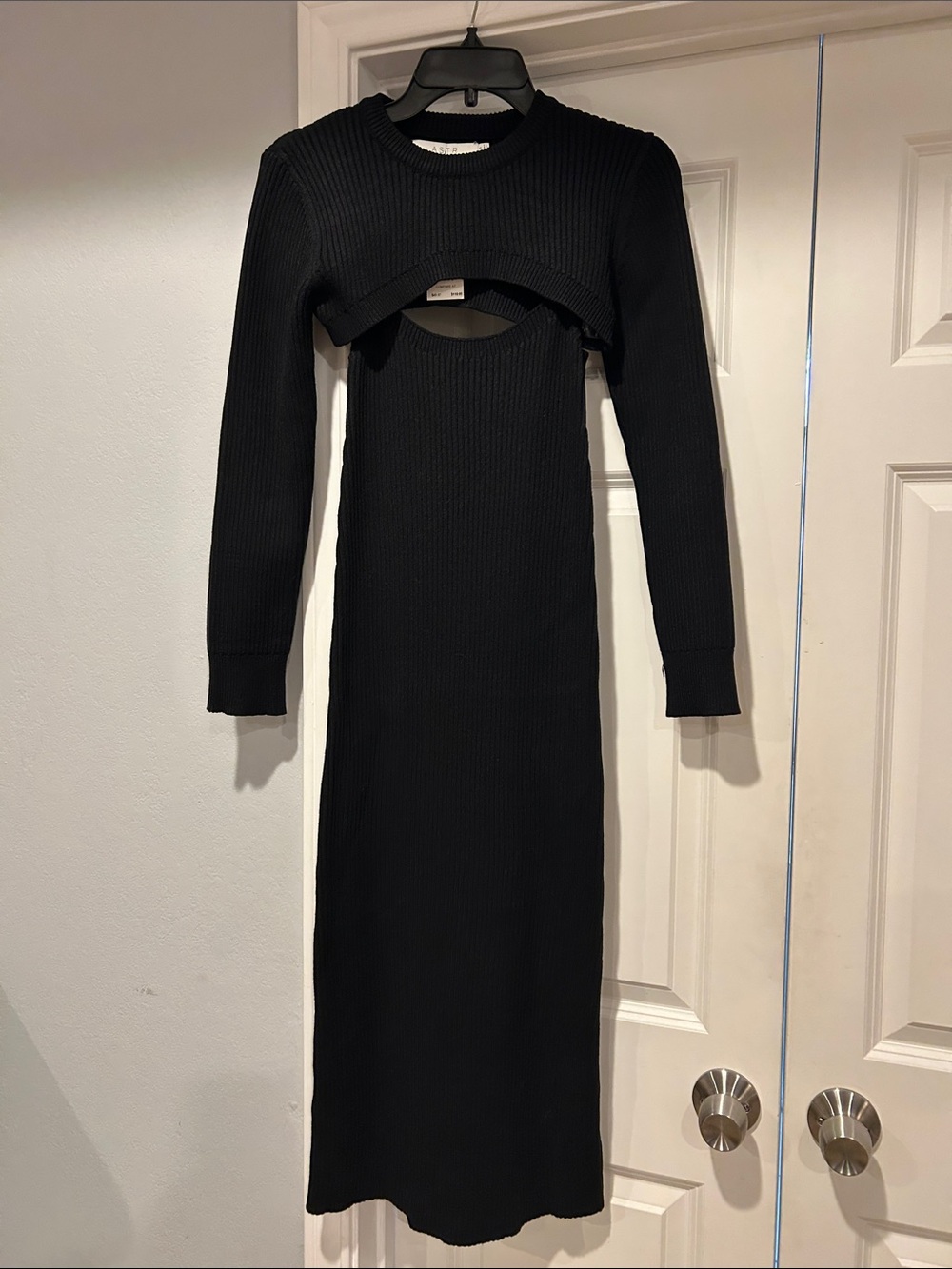 NWT Astr Black Ribbed Long Sleeve Cutout Midi Dress